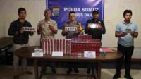 Polres Dairi dan Bea Cukai Gelar Konferensi Pers Sekaligus Memperlihatkan Barang Bukti Hasil. Foto: Istimewa.